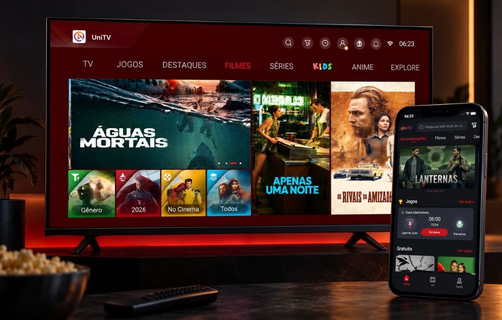 Aplicativo UniTV na televisão e no celular